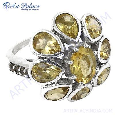 Charming Flower Style Citrine Gemstone Silver Ring
