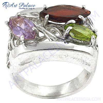 Dazzling Amethyst, Garnet & Peridot Gemstone Silver Ring