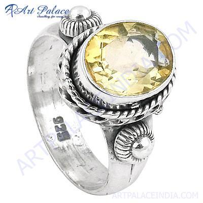 Indian Touch Citrine Gemstone Silver Ring