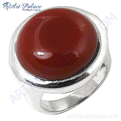 Hot Large Red Onyx Gemstone Silver Ring