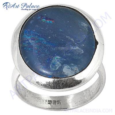 Synthetic Big Gemstone Silver Ring