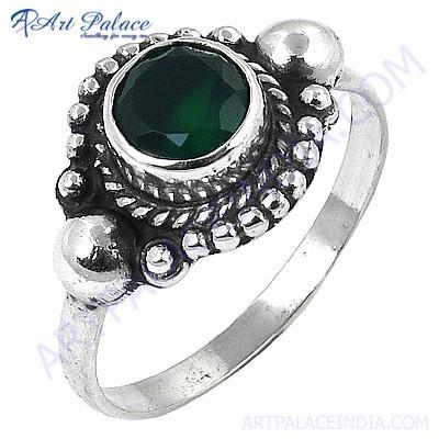 Truly Designer Green Onyx Gemstone Silver Ring