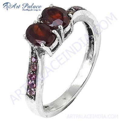 Latest Fashion Garnet & Pink Cubic Zirconia Gemstone Silver Ring