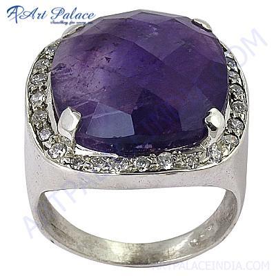 Party Wear Designer Amethyst & Cubic Zirconia Gemstone Silver Ring