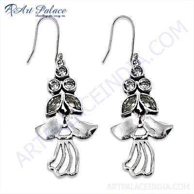 Feminine Unique Design Cubic Zirconia Silver Earrings