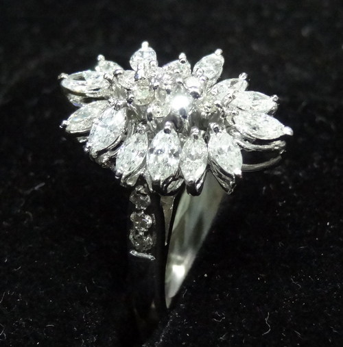 Diamond Ring - Platinum, Marquise Cut, Multiple Diamonds | Elegant Design, Sparkling Diamonds, Classic Style, Pavé Setting