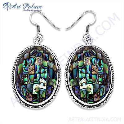 Celeb Style Abalone Gemstone Sterling Silver Earrings