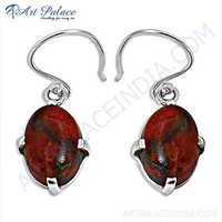 Girls Wear Sponge Coral Gemstone Silver Earrings