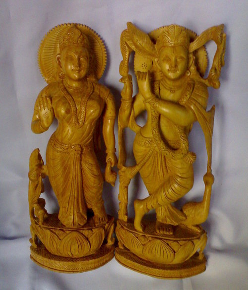 Wooden Radha Krishna Statue