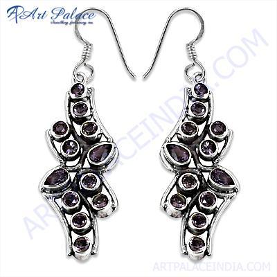 Antique Style Amethyst Gemstone Silver Earrings