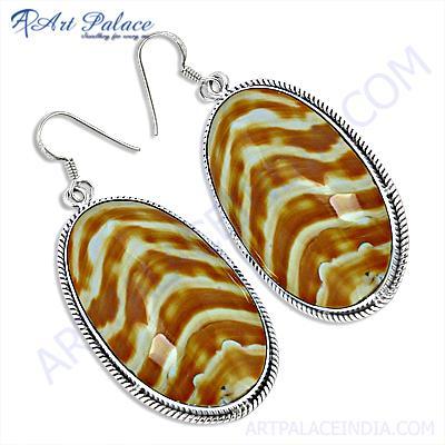 Fashionable Shell Gemstone Silver Earrings By ART PALACE