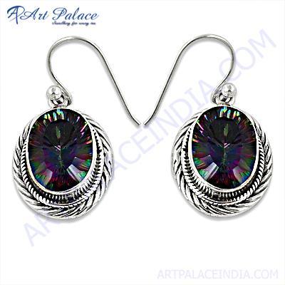 Indian Touch Mystic Quartz Gemstone Silver Earrings
