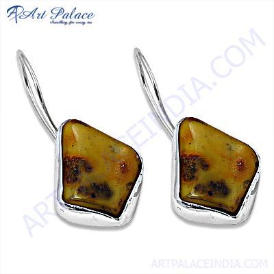 Latest Fashion Amber Gemstone Silver Earrings