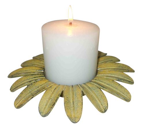 Flower Pillar Holder - Metal, 15cm Diameter, Yellow Antique Finish | Elegant Design, Durable, Easy to Clean