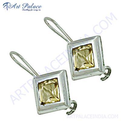 Celeb Style Citrine Gemstone Sterling Silver Earrings