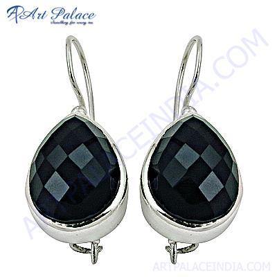 Hot !! Gun Metal Gemstone Silver Earrings