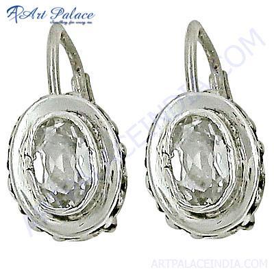 Charming Cubic Zirconia Gemstone Designer Silver Earrings