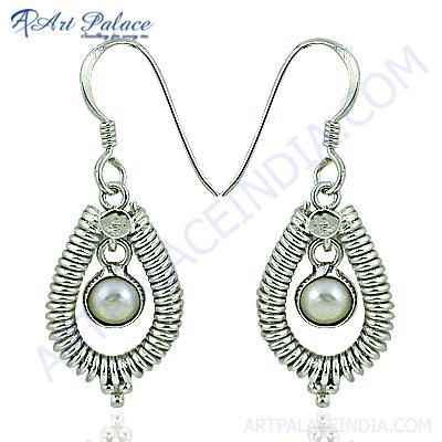 Feminine Unique Design Pearl Silver Earrings