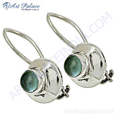 Celeb Style Blue Topaz Gemstone Sterling Silver Earrings