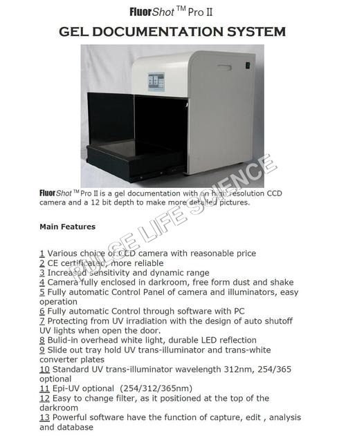 GEL DOCUMENTATION SYSTEM FLUORSHOT PRO II GEL DOCUMENTATION SYSTEM FLUORSHOT PRO II
