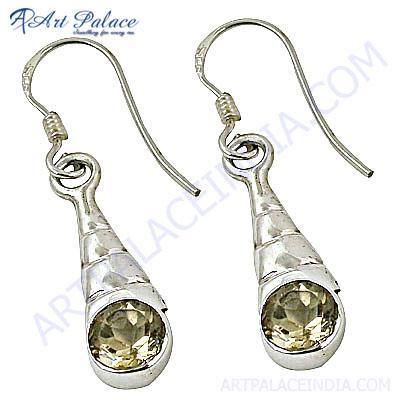 Indian Touch Citrine Gemstone Silver Earrings