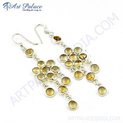 Party Wear Citrine Sterling Silver Gemstone Earrings