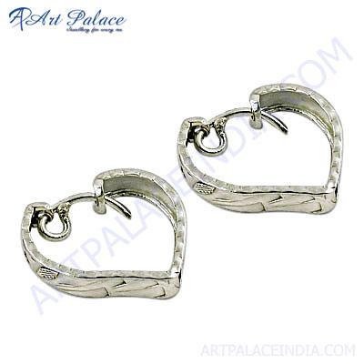 Heart Style Plain Silver Earrings