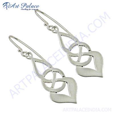 Fret Work Designer Plain Silver Earrings