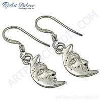 Cute Half Moon Style Plain Silver Earrings
