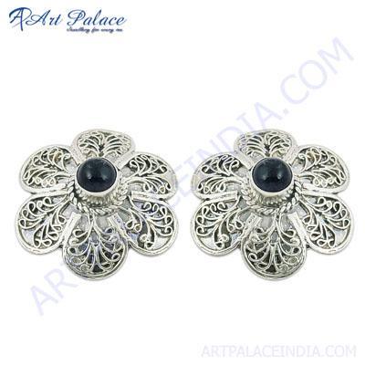 Pretty Flowers Style Amethyst Gemstone Silver Earrings