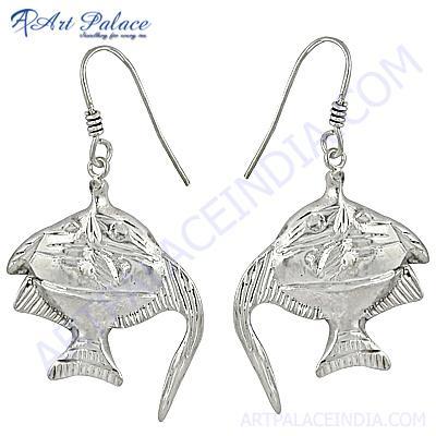 Fish Style Plain Silver Earrings