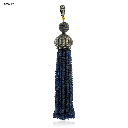 Blue Sapphire Beads Tassel Pendant