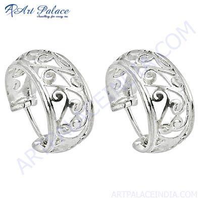 Indian Touch Plain Silver Fret Work Designer Earrings