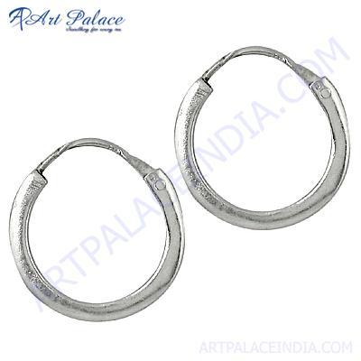 Plain Silver Simple Look Hoop Earrings