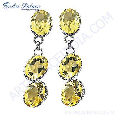 Charming Citrine Gemstone Silver Earrings