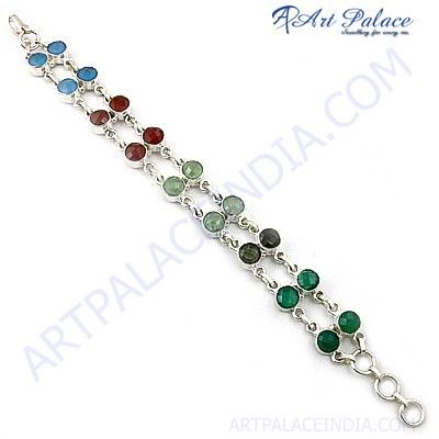 Trendy Multi Stone German Silver Bracelet