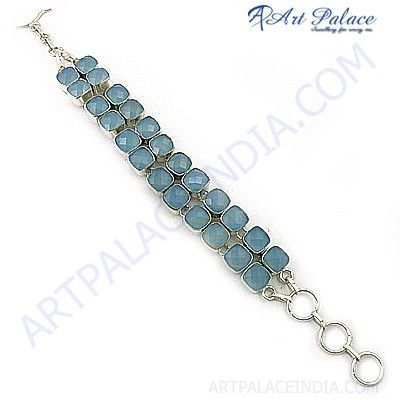 Lastest Luxury Blue Chalcedony German Silver Bracelet