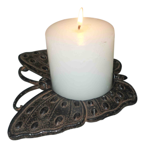 Butterfly Pillar Holder - Metal Alloy 5x5x2 Inches Dark Gray, Antique Finish, Elegant Design