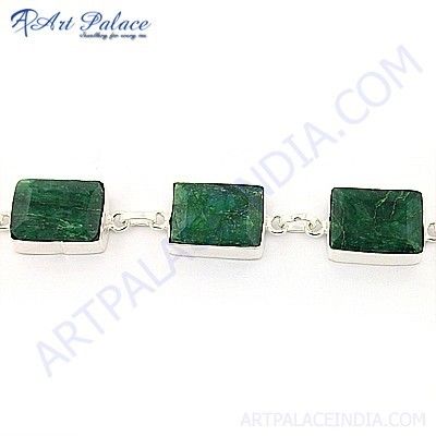 HOT!!! Luxury Fashionable Green Corundum Gemstone German Silver Bracelet