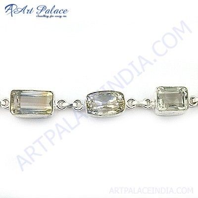 Antique Style Crystal Gemstone German Silver Bracelet