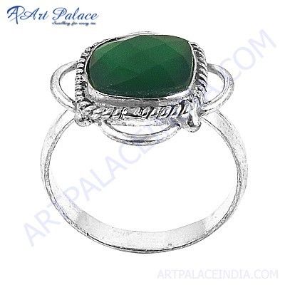 Antique Style Green Quartz Gemstone German Silver Rings