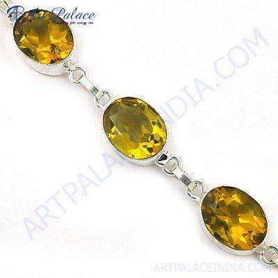Antique Style Yellow Glass  Gemstone German Silver Bracelet
