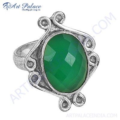 Famous Designer Green Onyx Gemstone German Silver Rings