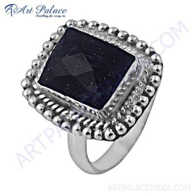 Traditional Designer Synthetic Blue Sandstone Gemstone German Silver Rings