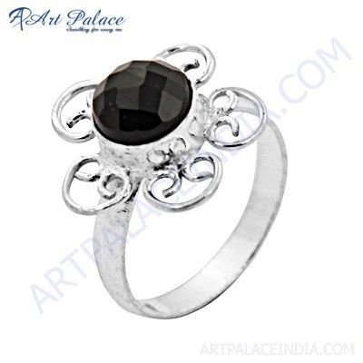 Midnight Black Onyx Gemstone German Silver Ring