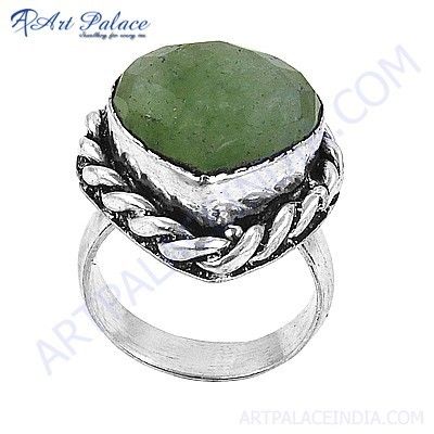 Cute Heart Style Green Aventurian Gemstone German Silver Designer Ring