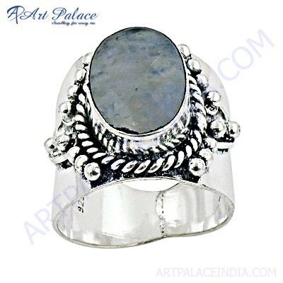 Fastival Designer Rainbow Moonstone German Silver Ring