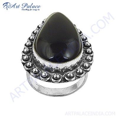Nightlife Black Onyx Gemstone German Silver Designer Ring