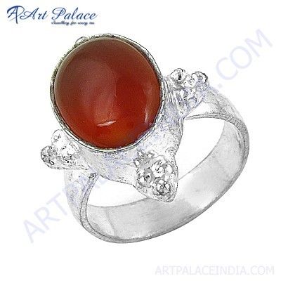 Hot !! Dazzling Red Onyx Gemstone German Silver Ring