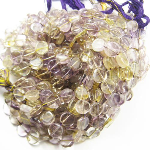 Natural Ametrine Coin Beads - 7-8.5mm 13 Inch Strand, Purple Smooth Polish Coin Shape